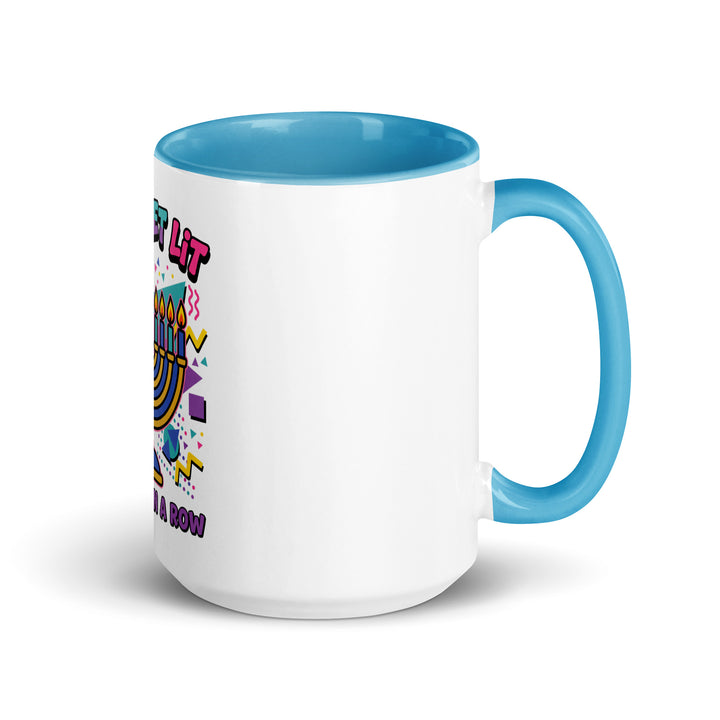 Lets Get Lit 90s Jewish pride mug with blue inside, 15 oz - right side view