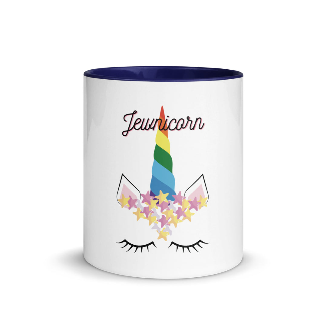 Jewnicorn Jewish pride mug with color inside - folded view