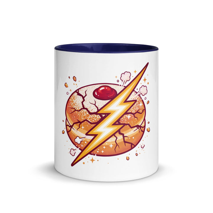 Sufganiyah Lightning Jewish pride mug with dark blue inside, 11 oz - front view
