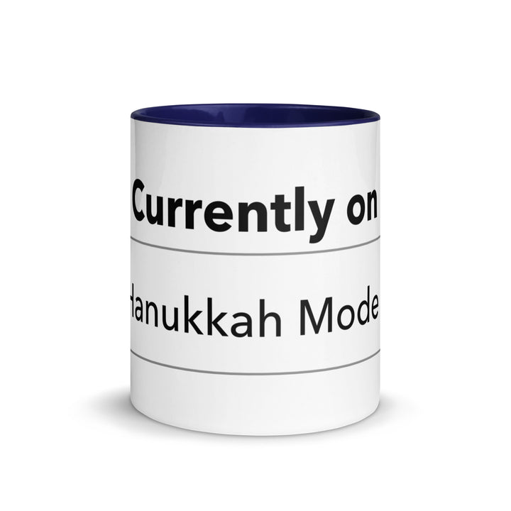 Hanukkah Mode Jewish pride mug with dark blue inside, 11 oz - front view