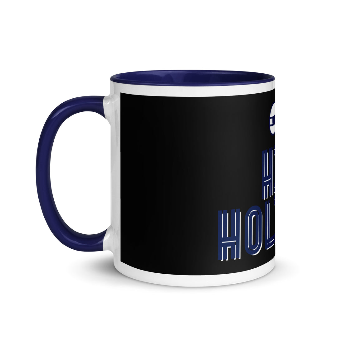 High Holidays Jewish pride mug with dark blue inside, 11 oz - left side view