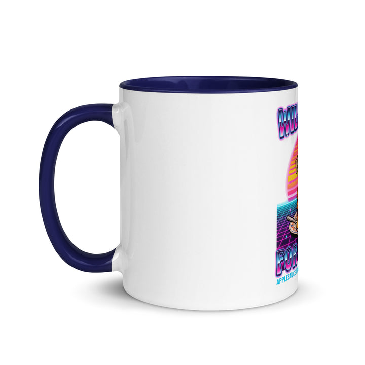 Will Work for Latkes 80s Jewish pride mug with dark blue inside, 11 oz - left side view