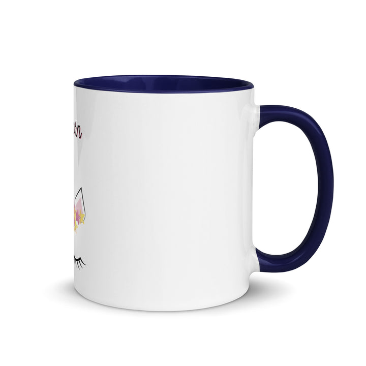 Jewnicorn Jewish pride mug with color inside in Dark Blue - side view