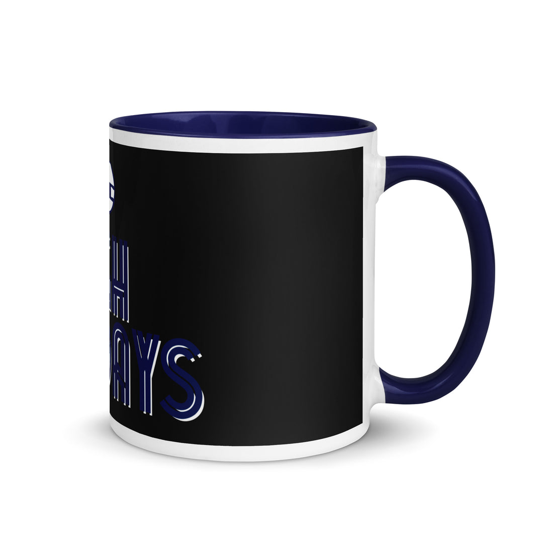 High Holidays Jewish pride mug with dark blue inside, 11 oz - right side view