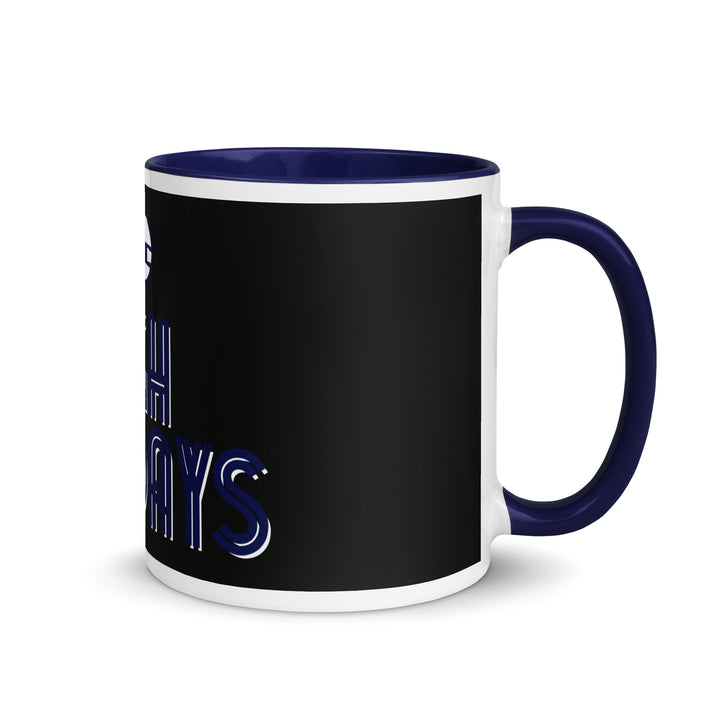 High Holidays Jewish pride mug with dark blue inside, 11 oz - right side view