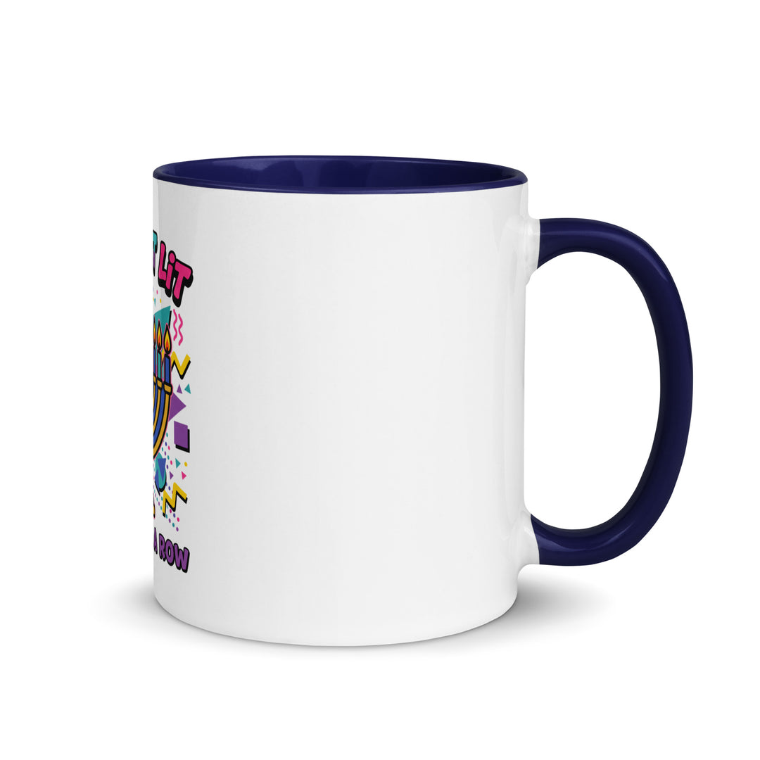 Lets Get Lit 90s Jewish pride mug with dark blue inside, 11 oz - right side view
