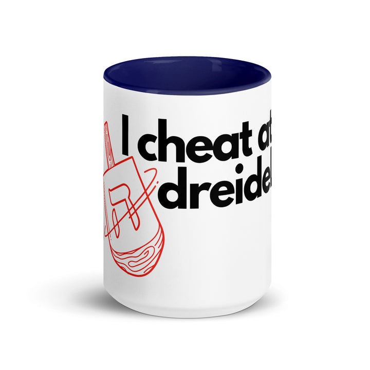 I Cheat At Dreidel Jewish pride mug with color inside - close-up