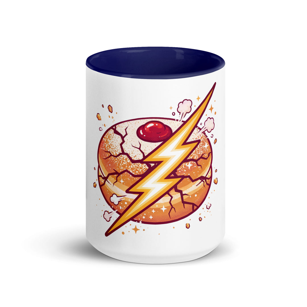 Sufganiyah Lightning Jewish pride mug with dark blue inside, 15 oz - front view