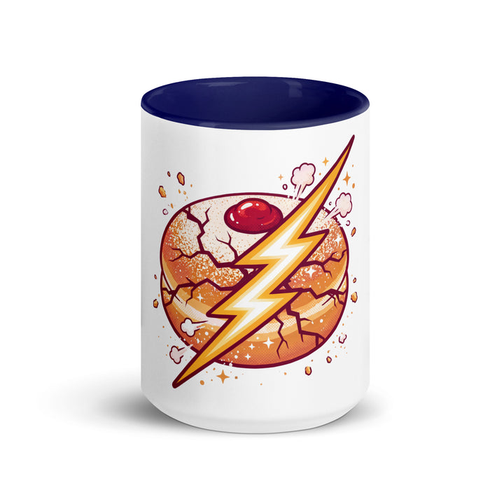 Sufganiyah Lightning Jewish pride mug with dark blue inside, 15 oz - front view