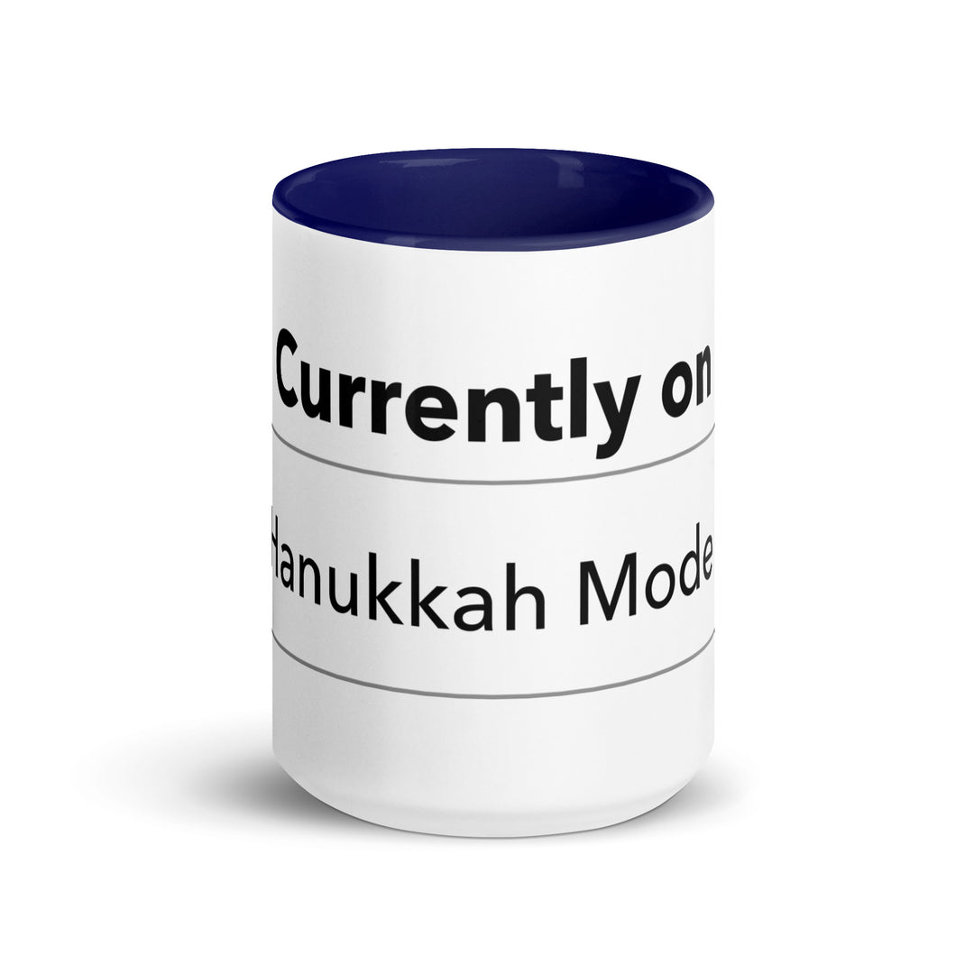 Hanukkah Mode Jewish pride mug with dark blue inside, 15 oz - front view