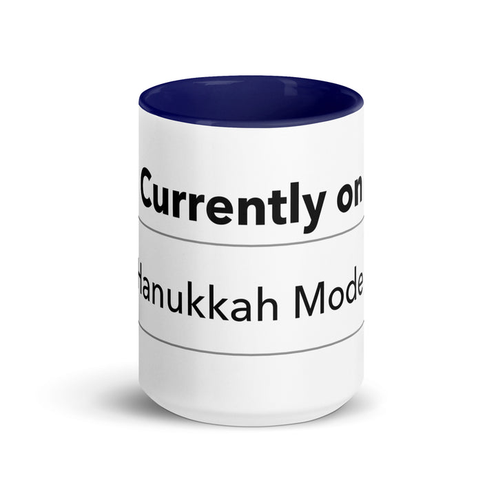 Hanukkah Mode Jewish pride mug with dark blue inside, 15 oz - front view