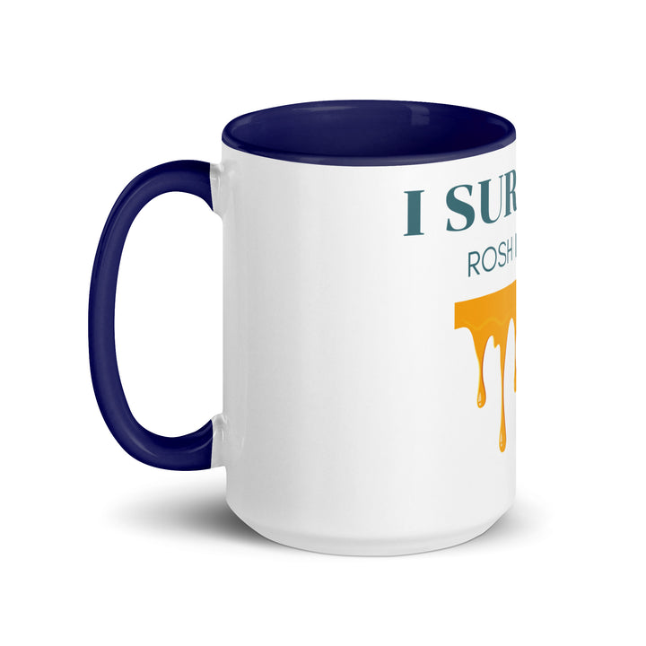 I Survived Rosh HaShana Jewish pride mug with color inside - flat lay