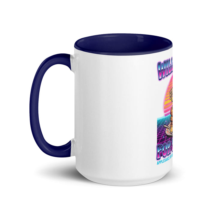 Will Work for Latkes 80s Jewish pride mug with dark blue inside, 15 oz - left side view