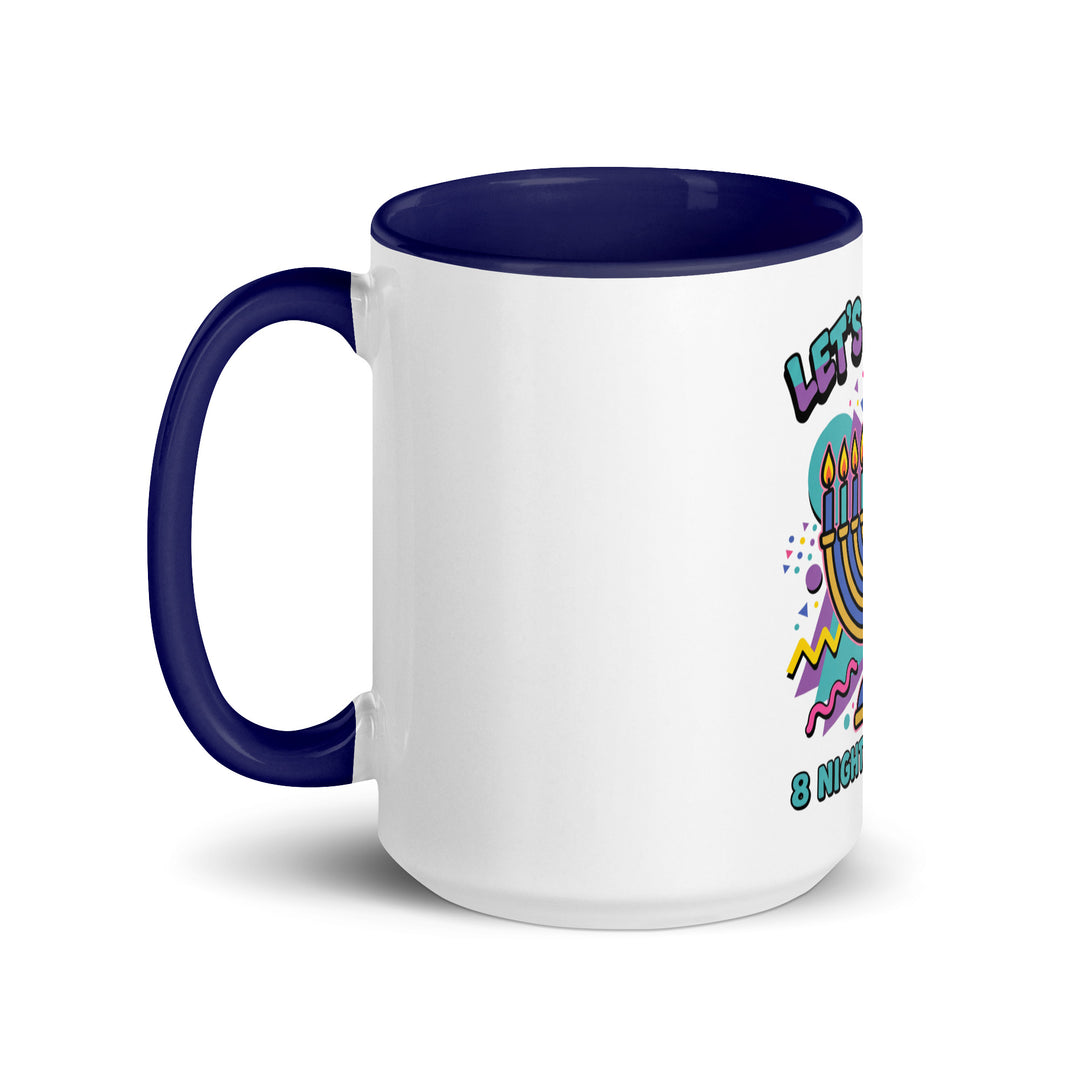 Lets Get Lit 90s Jewish pride mug with dark blue inside, 15 oz - left side view