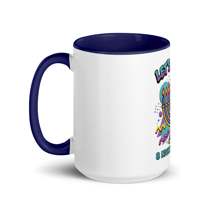Lets Get Lit 90s Jewish pride mug with dark blue inside, 15 oz - left side view