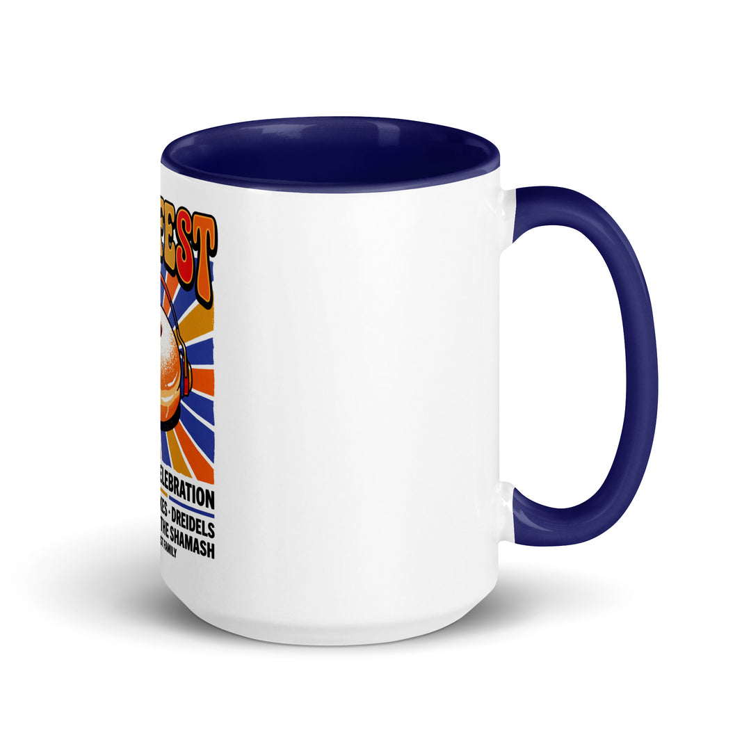 Jam Fest 8 Nights Jewish pride mug with dark blue inside, 15 oz - right side view