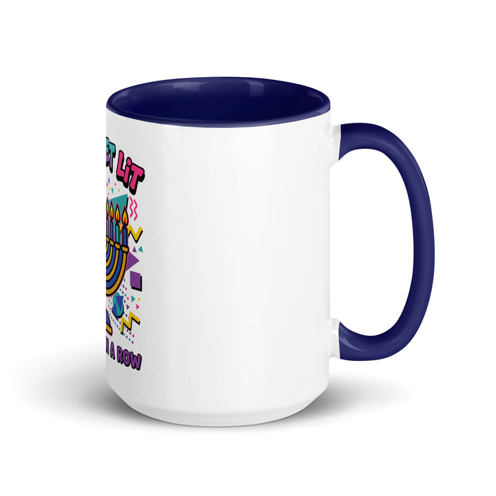 Lets Get Lit 90s Jewish pride mug with dark blue inside, 15 oz - right side view