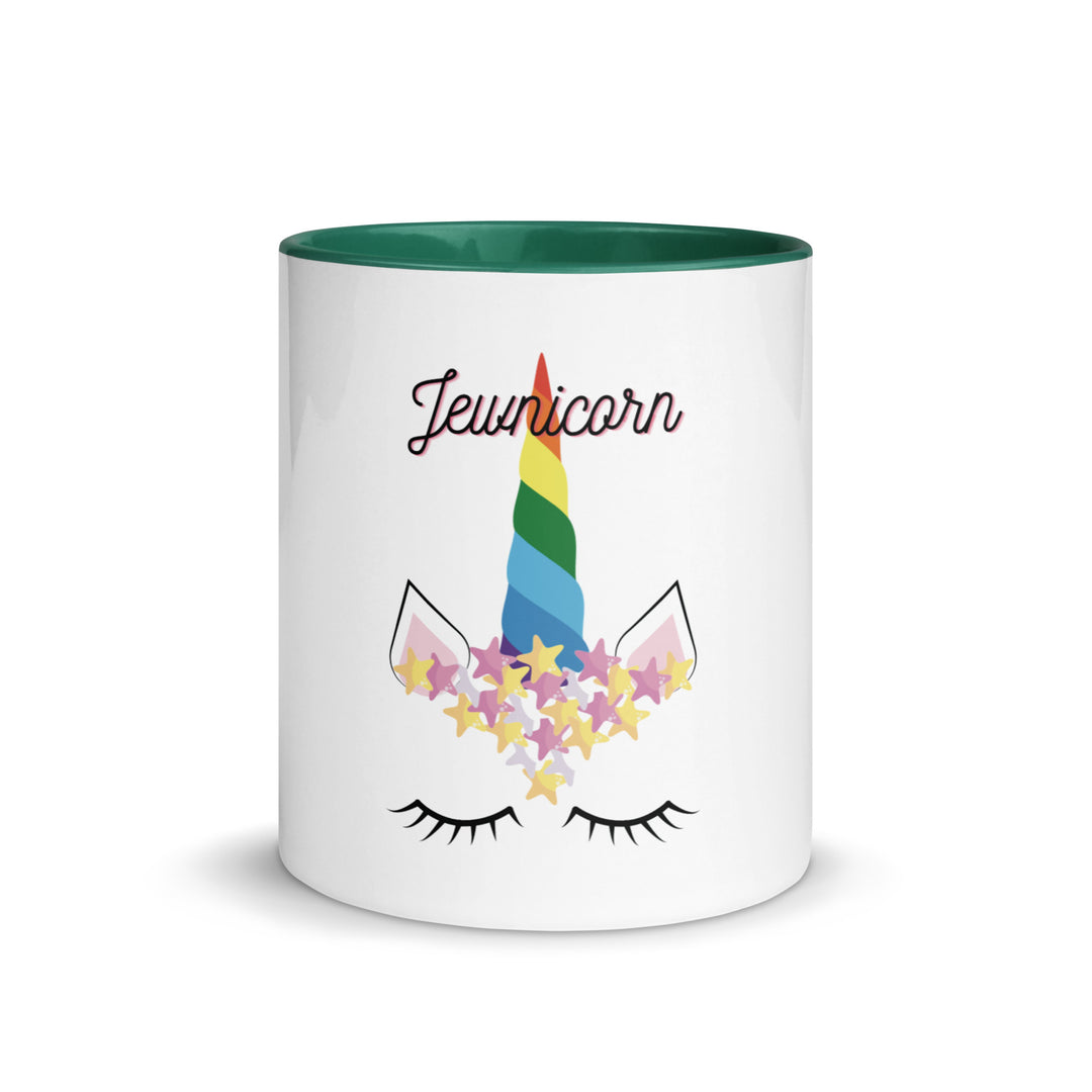 Jewnicorn Jewish pride mug with color inside - front view