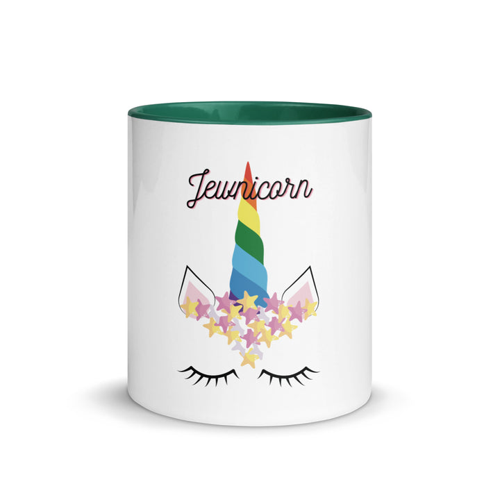 Jewnicorn Jewish pride mug with color inside - front view