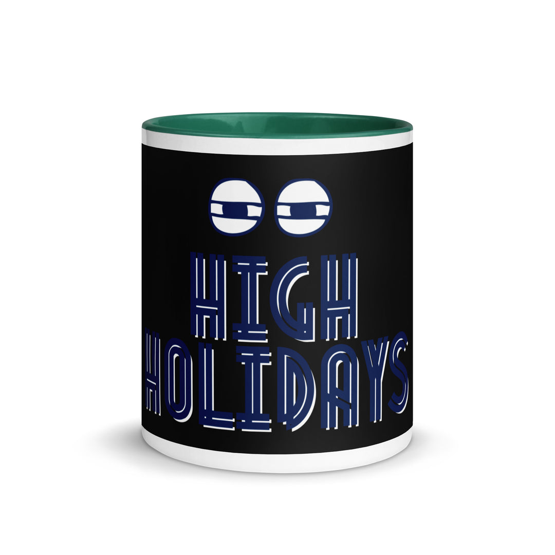 High Holidays Jewish pride mug with dark green inside, 11 oz - front view
