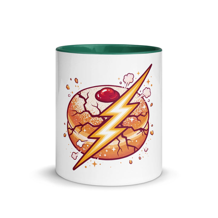 Sufganiyah Lightning Jewish pride mug with dark green inside, 11 oz - front view
