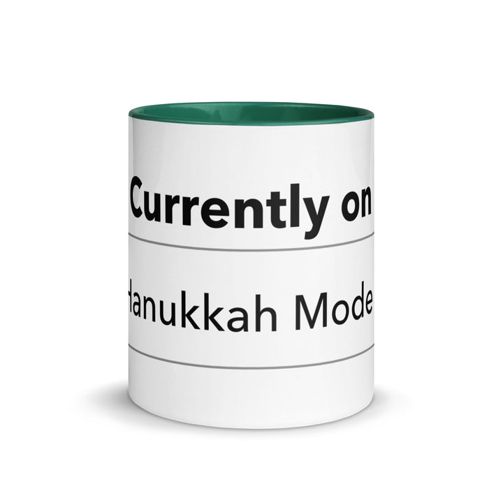 Hanukkah Mode Jewish pride mug with dark green inside, 11 oz - front view
