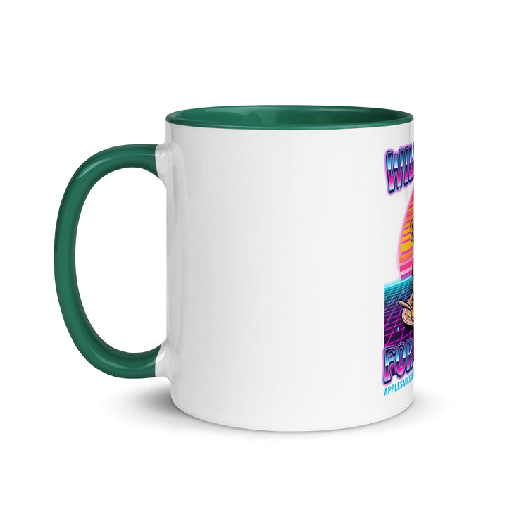Will Work for Latkes 80s Jewish pride mug with dark green inside, 11 oz - left side view