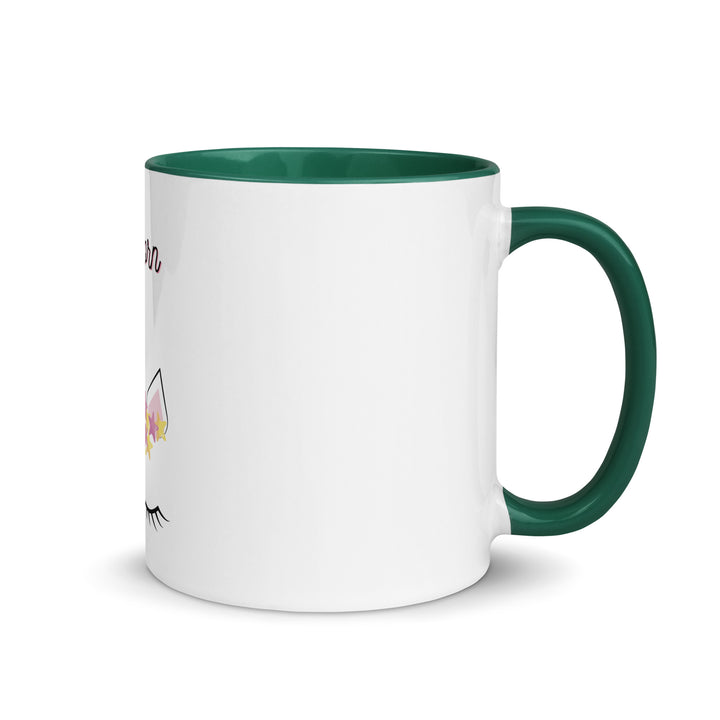 Jewnicorn Jewish pride mug with color inside in Dark green - folded view