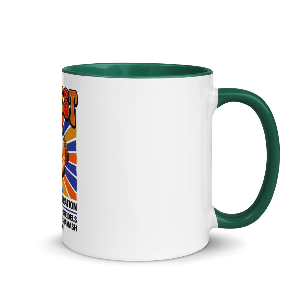 Jam Fest 8 Nights Jewish pride mug with dark green inside, 11 oz - right side view