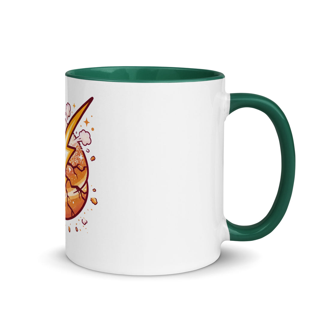 Sufganiyah Lightning Jewish pride mug with dark green inside, 11 oz - right side view