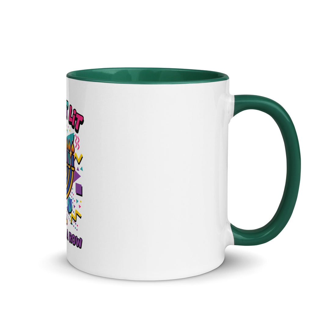 Lets Get Lit 90s Jewish pride mug with dark green inside, 11 oz - right side view