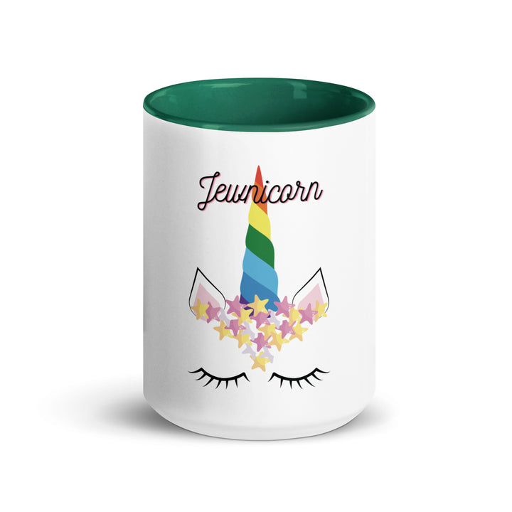 Jewnicorn Jewish pride mug with color inside - close-up