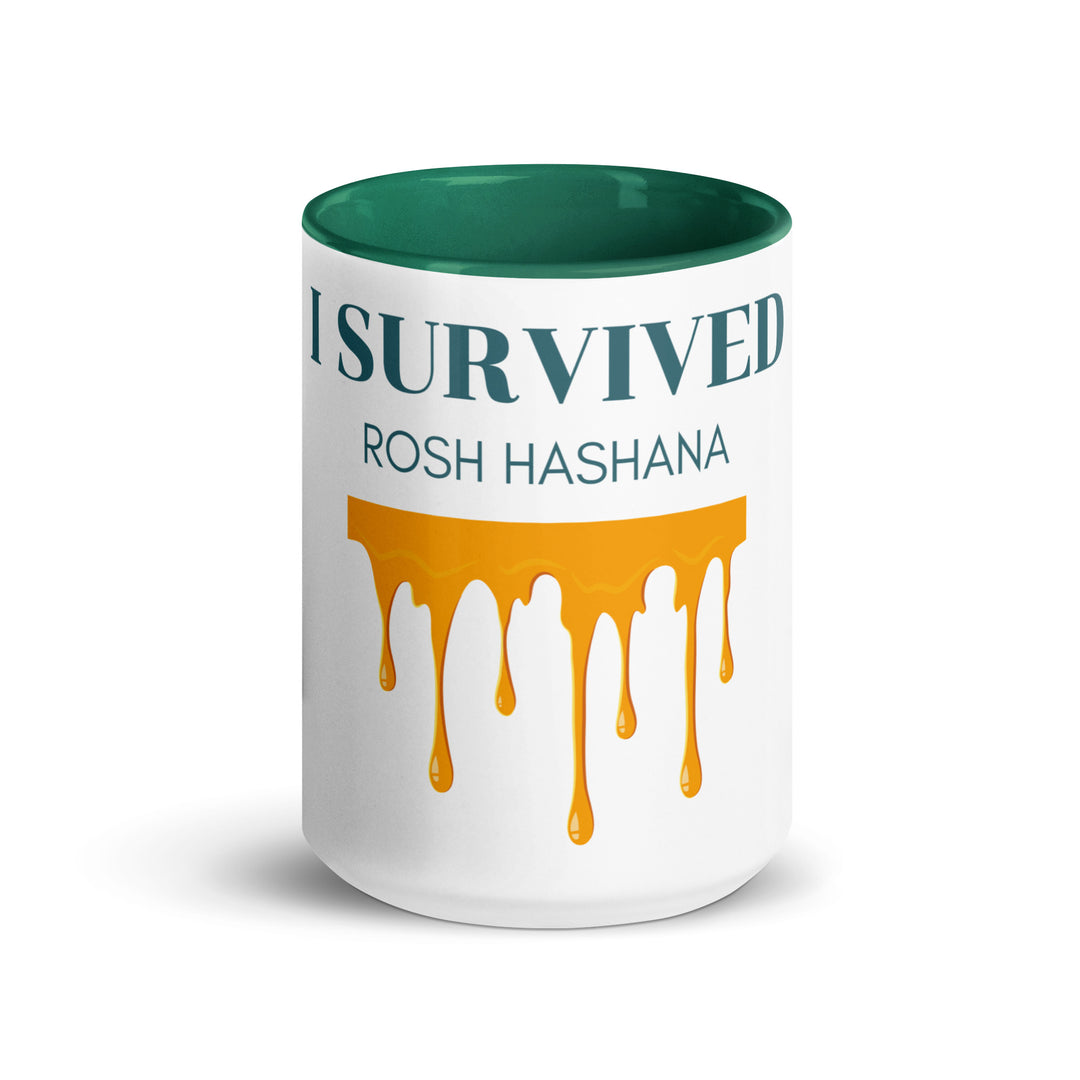 I Survived Rosh HaShana Jewish pride mug with color inside - side view