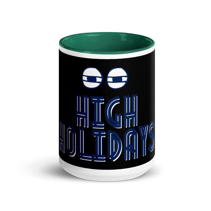 High Holidays Jewish pride mug with dark green inside, 15 oz - front view