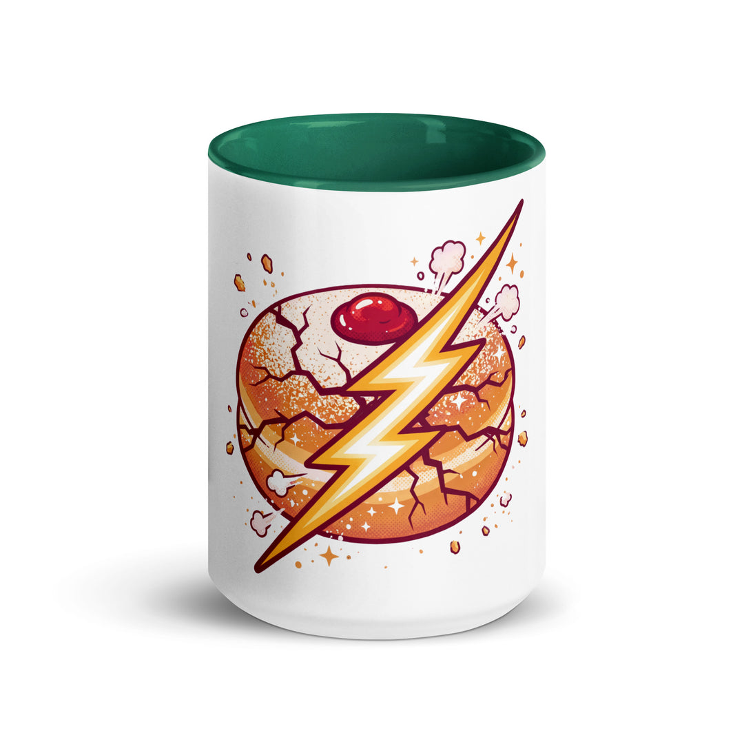 Sufganiyah Lightning Jewish pride mug with dark green inside, 15 oz - front view