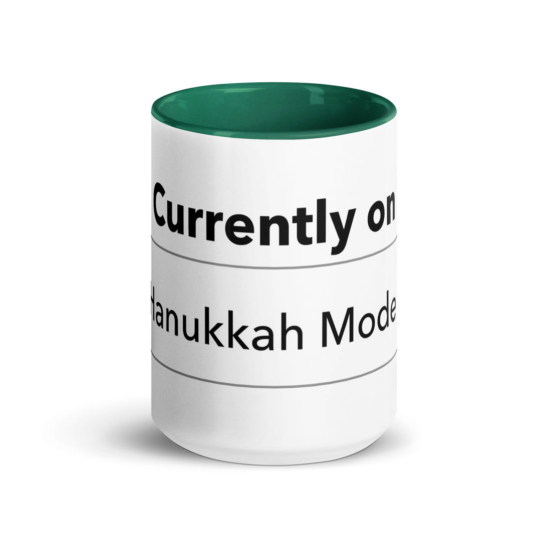 Hanukkah Mode Jewish pride mug with dark green inside, 15 oz - front view