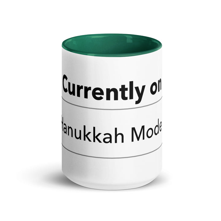 Hanukkah Mode Jewish pride mug with dark green inside, 15 oz - front view