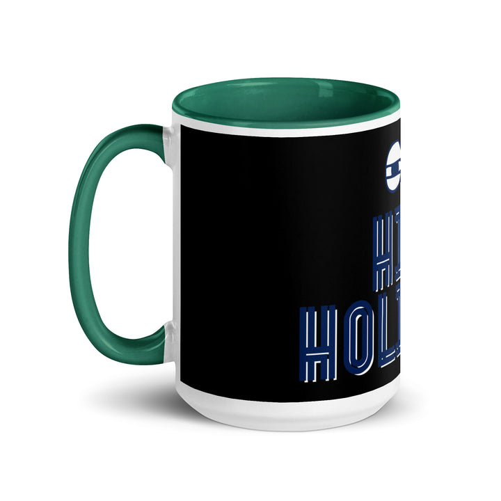 High Holidays Jewish pride mug with dark green inside, 15 oz - left side view