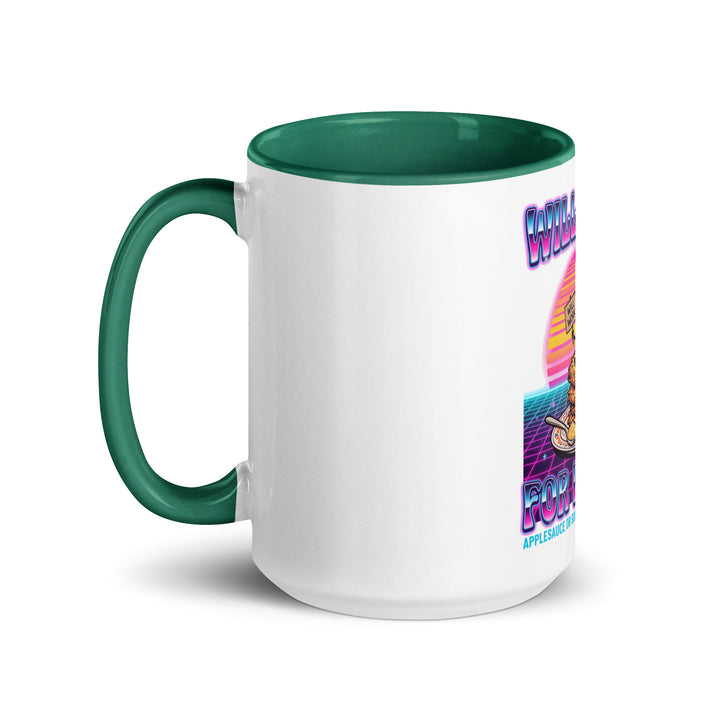 Will Work for Latkes 80s Jewish pride mug with dark green inside, 15 oz - left side view