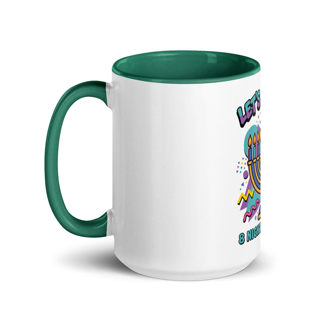Lets Get Lit 90s Jewish pride mug with dark green inside, 15 oz - left side view