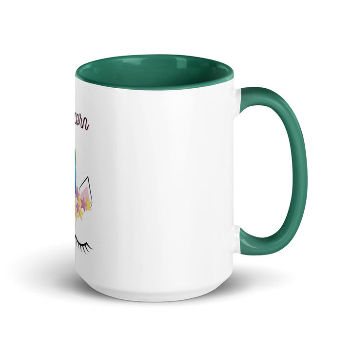 Jewnicorn Jewish pride mug with color inside in Dark green - detail view