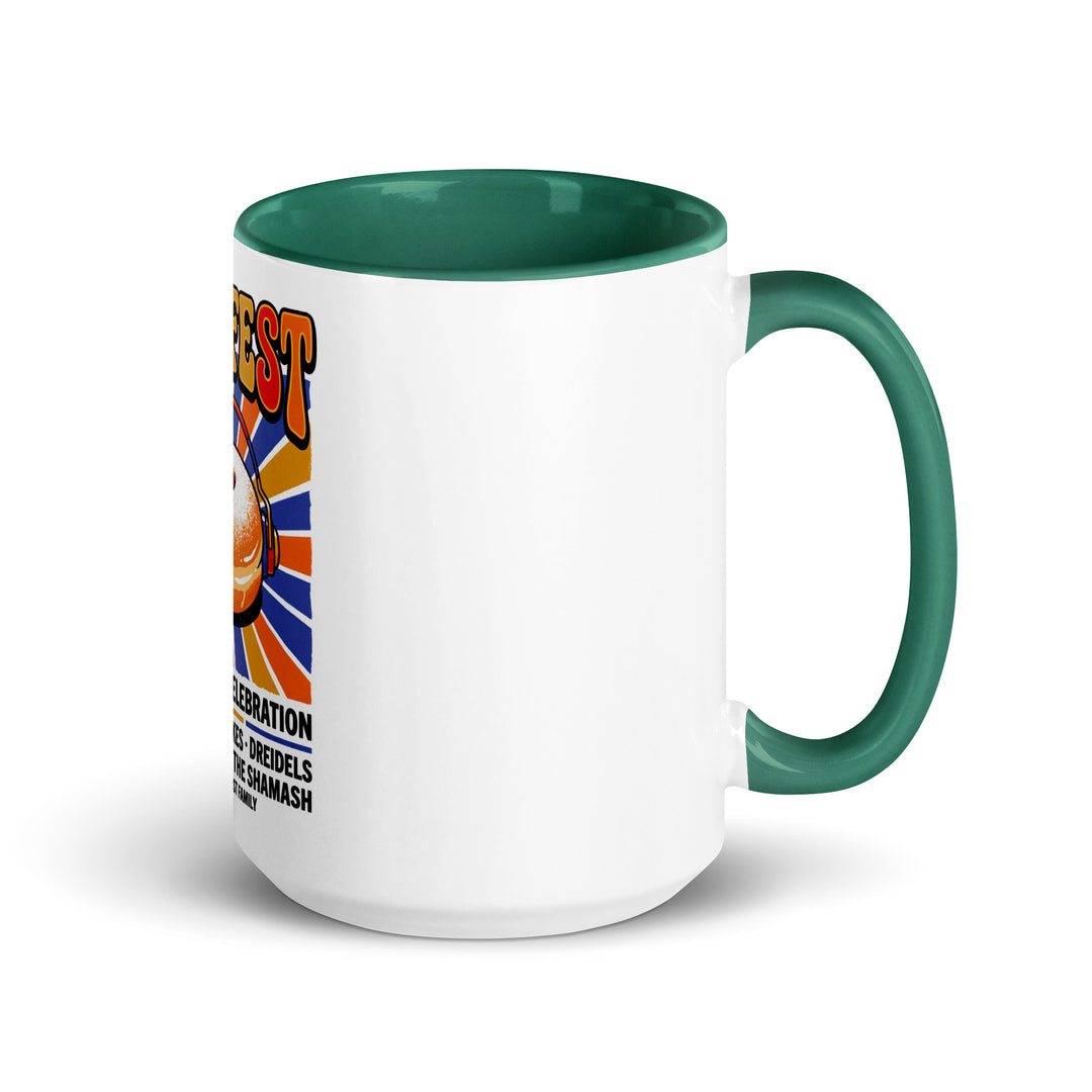 Jam Fest 8 Nights Jewish pride mug with dark green inside, 15 oz - right side view