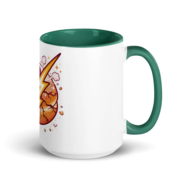 Sufganiyah Lightning Jewish pride mug with dark green inside, 15 oz - right side view