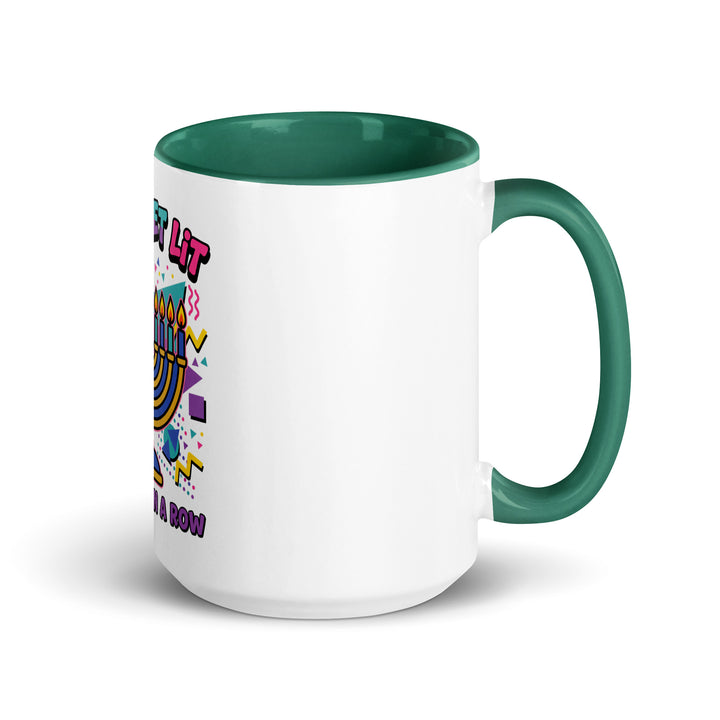Lets Get Lit 90s Jewish pride mug with dark green inside, 15 oz - right side view