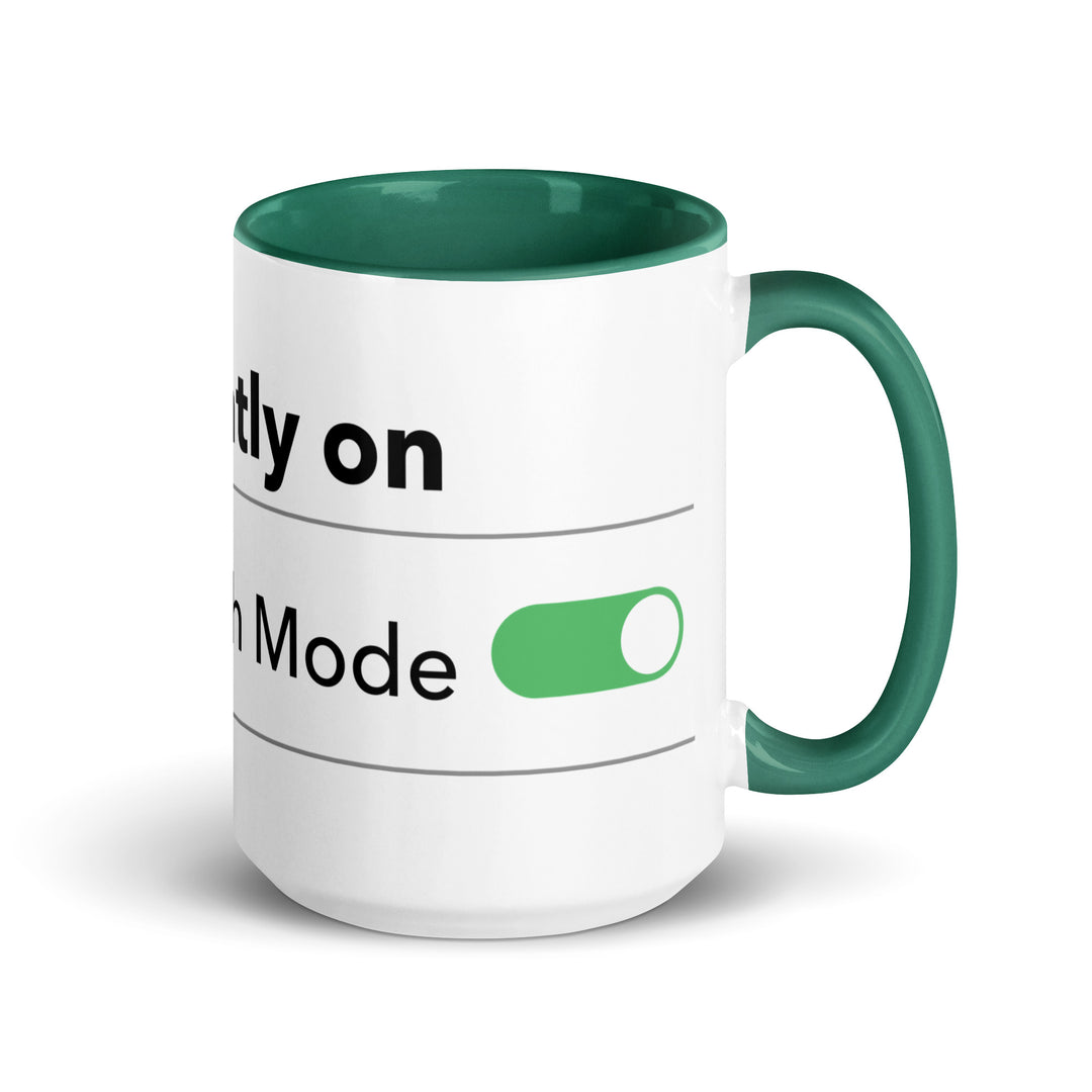 Hanukkah Mode Jewish pride mug with dark green inside, 15 oz - right side view
