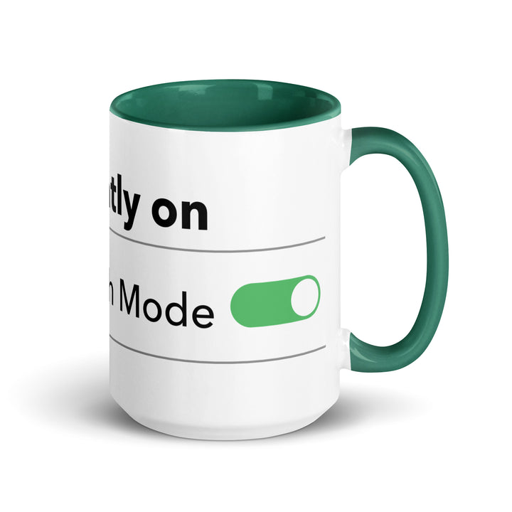 Hanukkah Mode Jewish pride mug with dark green inside, 15 oz - right side view