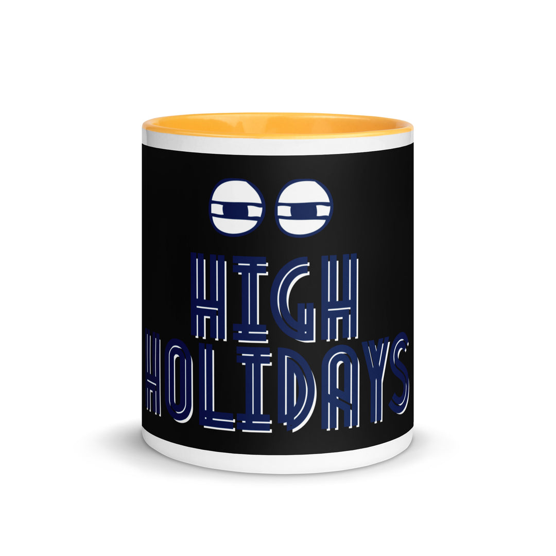 High Holidays Jewish pride mug with golden yellow inside, 11 oz - front view