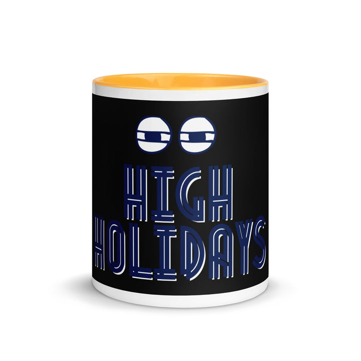 High Holidays Jewish pride mug with golden yellow inside, 11 oz - front view