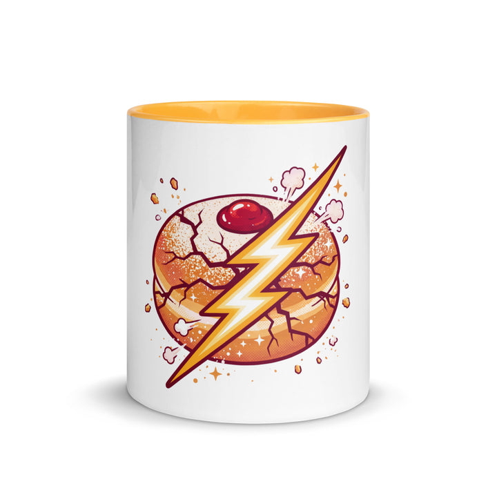 Sufganiyah Lightning Jewish pride mug with golden yellow inside, 11 oz - front view