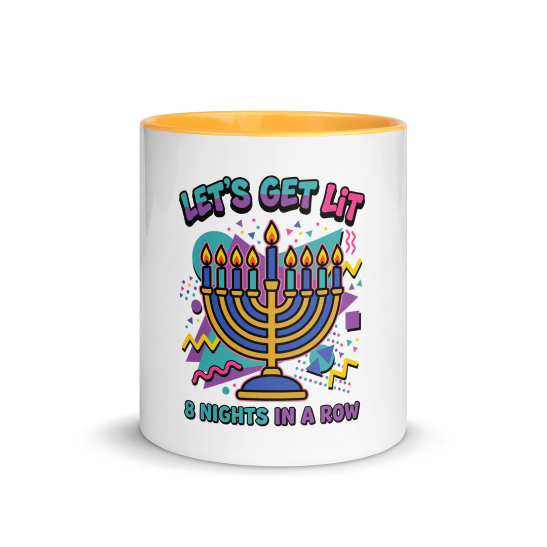 Lets Get Lit 90s Jewish pride mug with golden yellow inside, 11 oz - front view